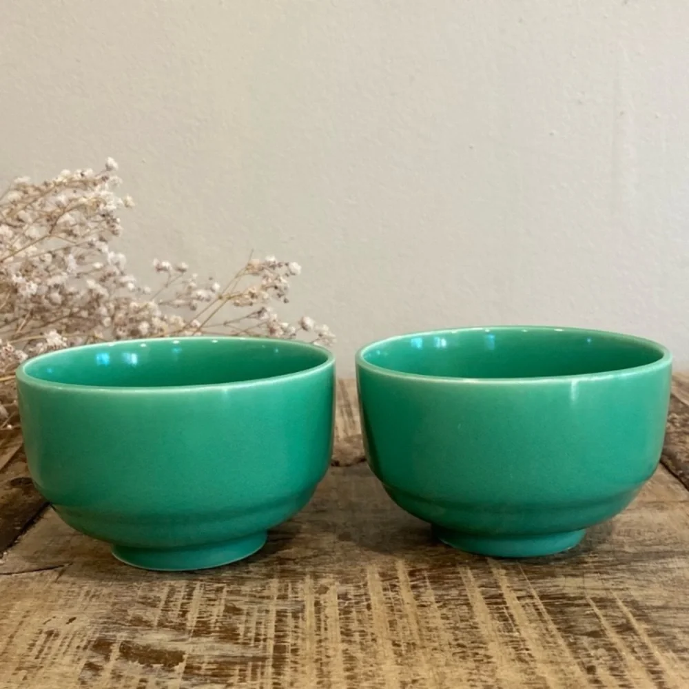2 Homer Laughlin Riviera Light Green Art Deco Tea Cups Vintage